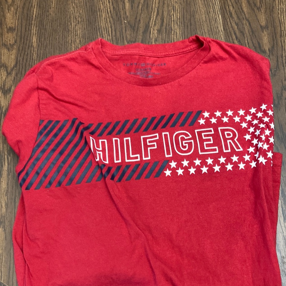 Tommy Hilfiger Red long sleeve Tee with Checkered Design